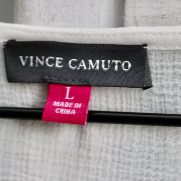 Vince Camuto Women's White Sleeveless Ruffled V-Neck Peplum Blouse Top Sz Large - Picture 3 of 4